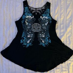 Harley-Davidson Women's Black and Blue Tank Top ft. Graphics+Gemstones